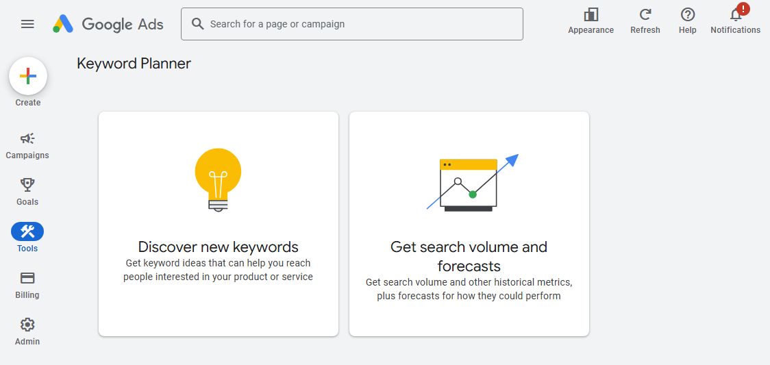 google ads keyword planner